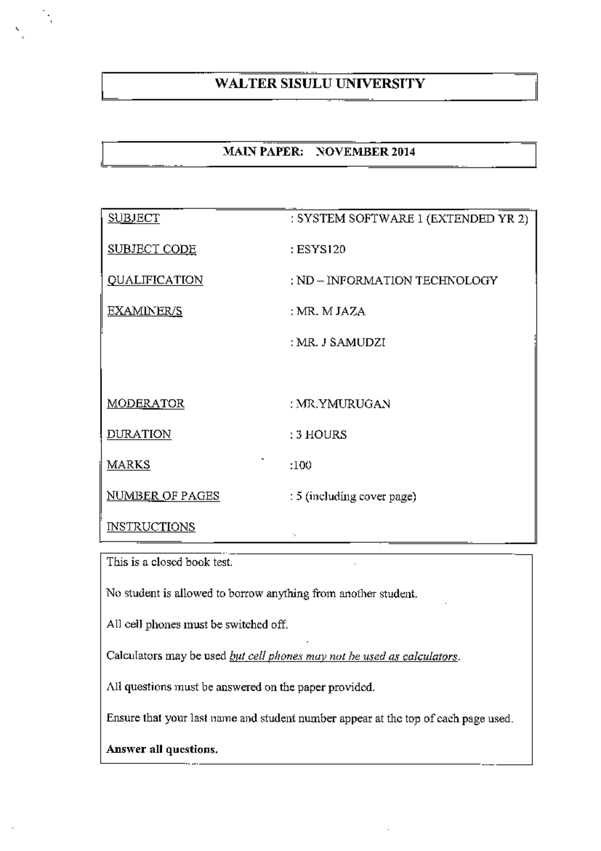 System Software Question Paper 2014 System Software Studocu