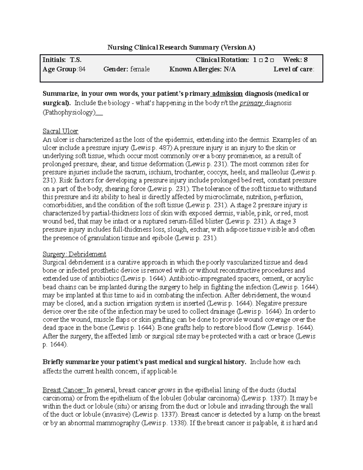 20G Pre clinical - Nursing Clinical Research Summary (Version A ...