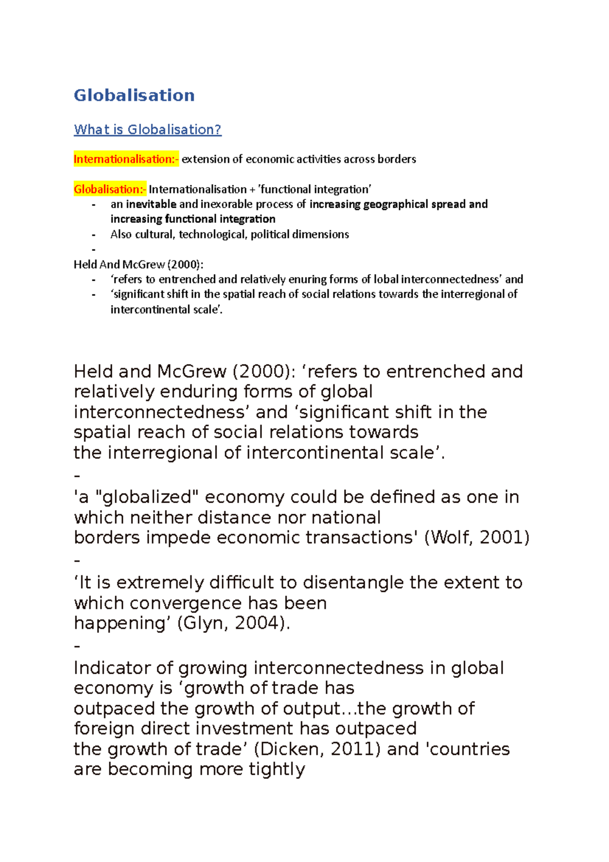 GEB - small notes - Globalisation What is Globalisation? - Studocu