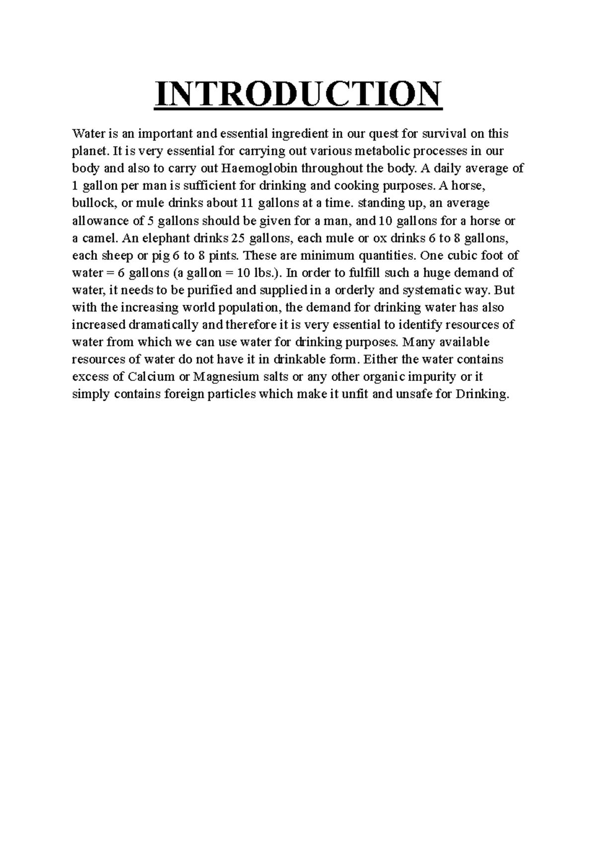 CHEM..FN - INTRODUCTION Water is an important and essential ingredient ...