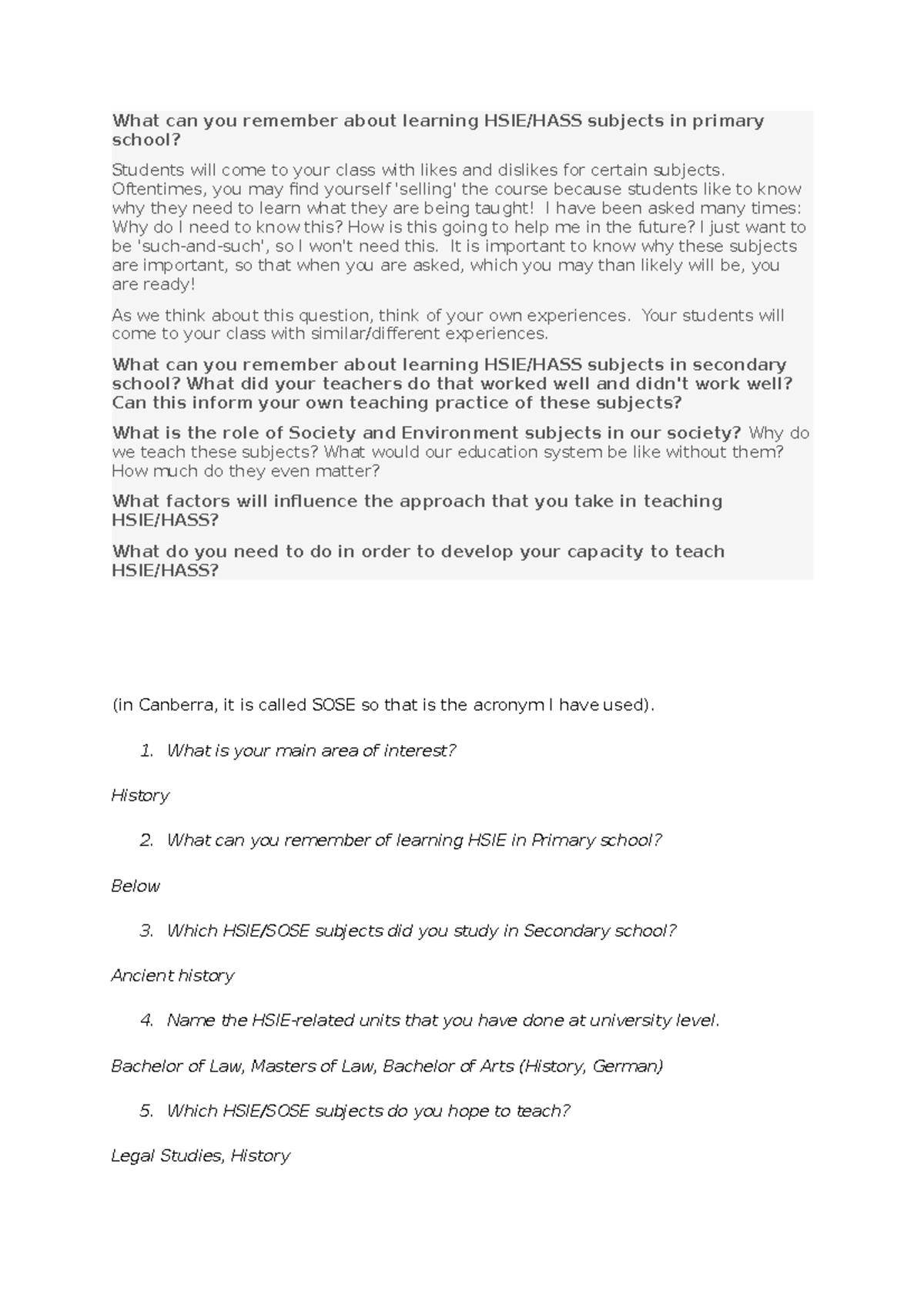 Week 1 Discussion - Tutorial answers. - What can you remember about ...
