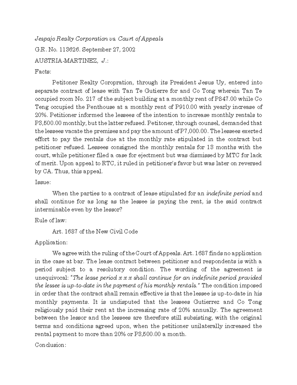 14 Jespajo Realty Corporation vs. Court of Appeals Jespajo Realty