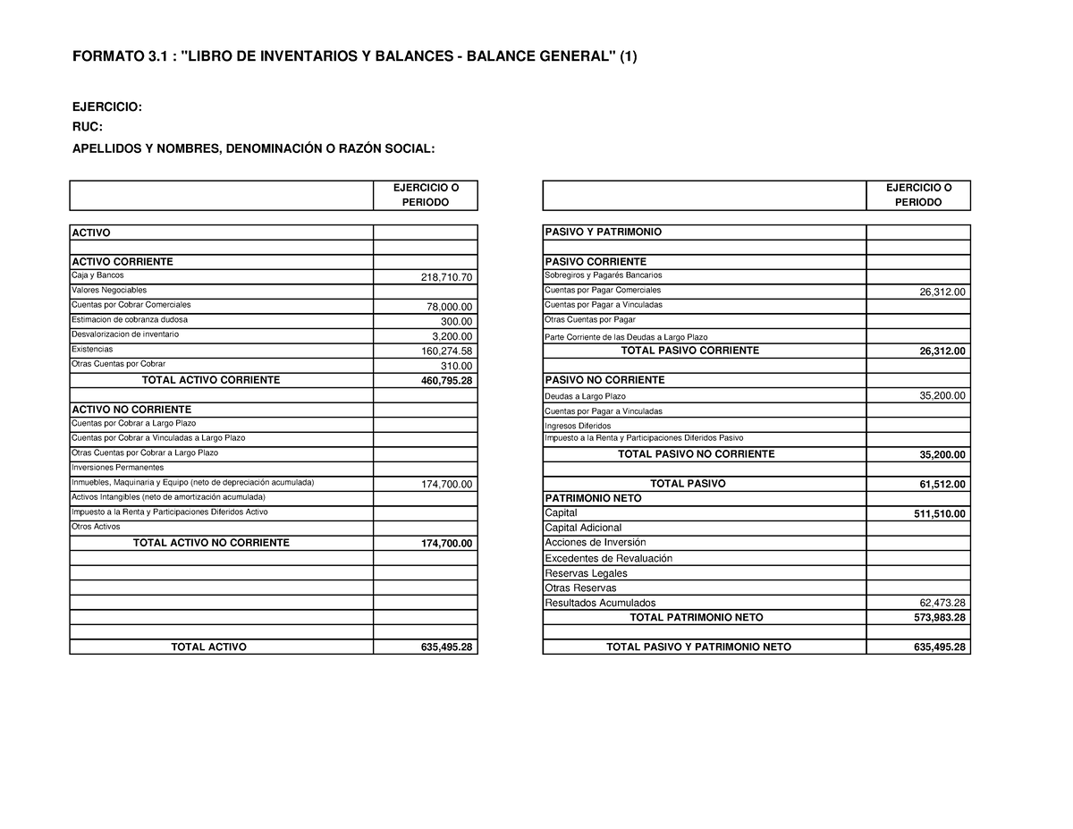 Estado Situacion Financiera Mirka S Formato 3 Libro De Inventarios Y Balances Balance 7914