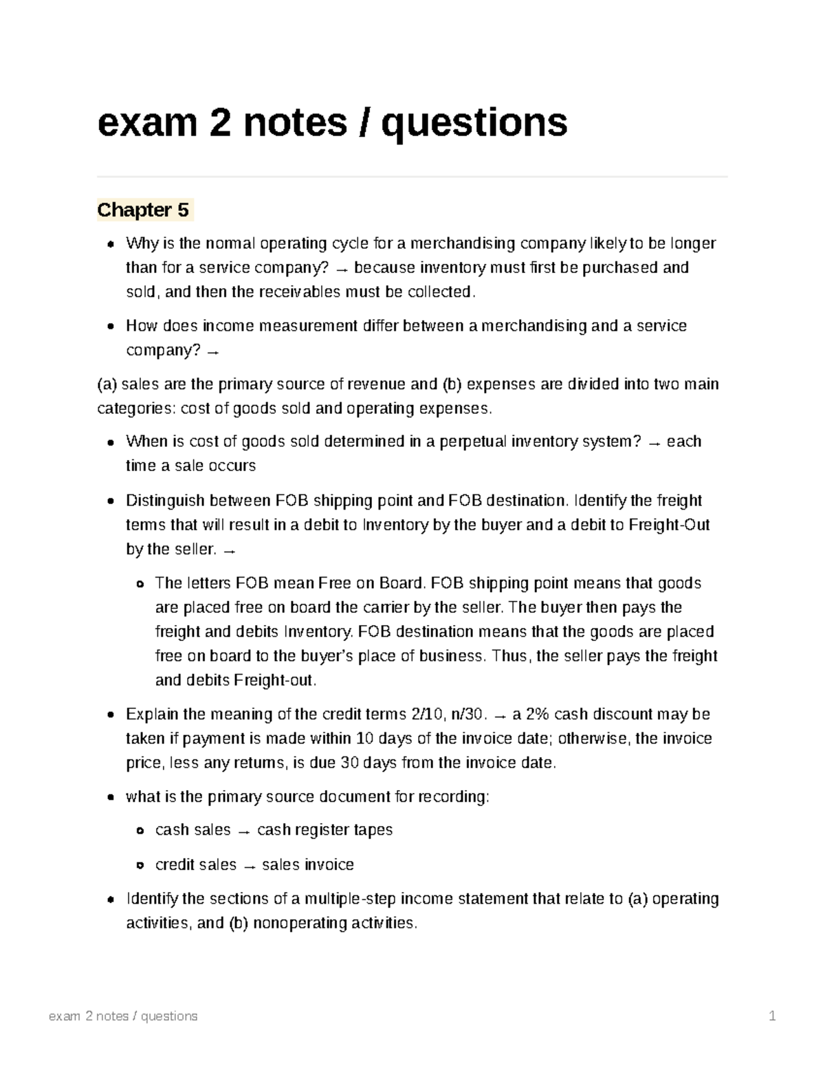 Exam 2 notes questions - Details important matters that show up on the ...