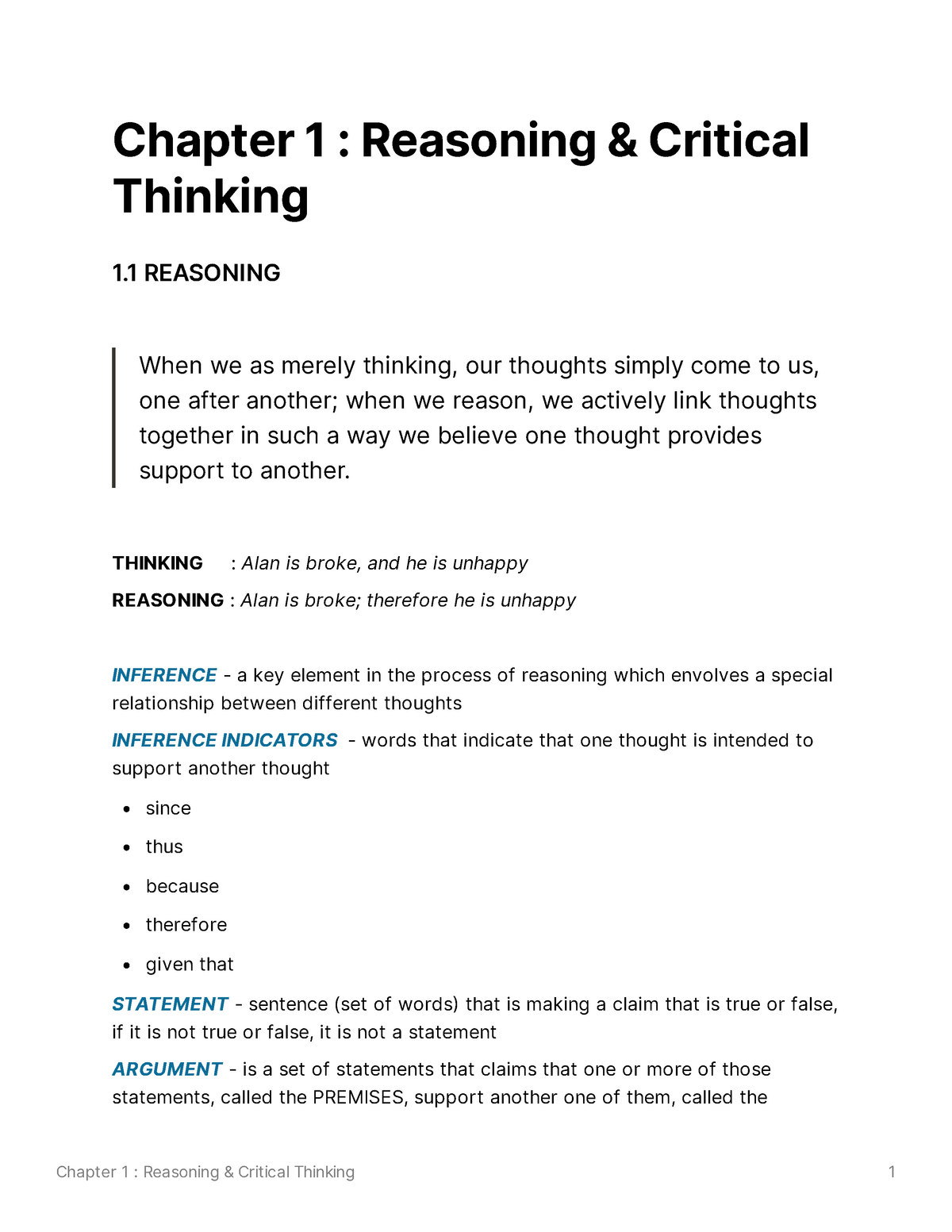 critical thinking chapter 1 summary