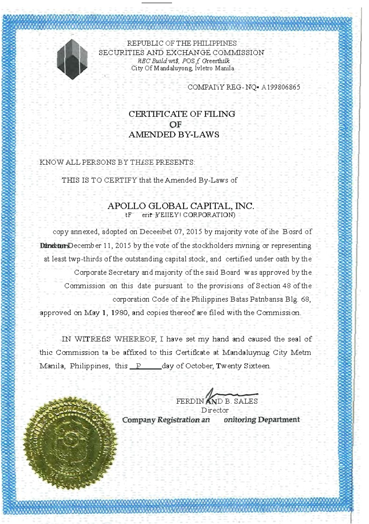 Amended-By-Laws-Apollo-Global-Capital-Inc Yehey - REPUBLIC OF THE ...