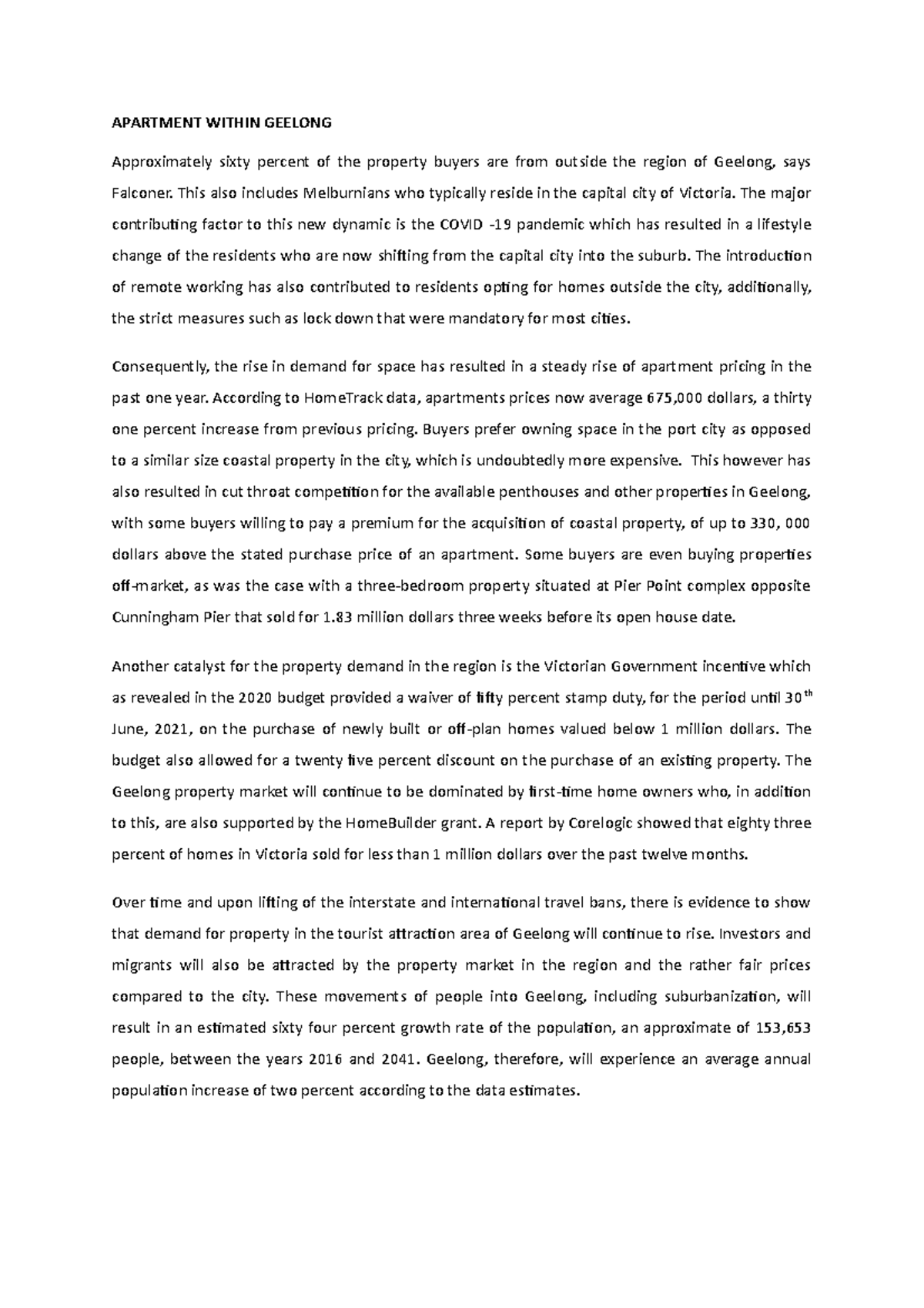 Real Estate Assignment - APARTMENT WITHIN GEELONG Approximately sixty ...