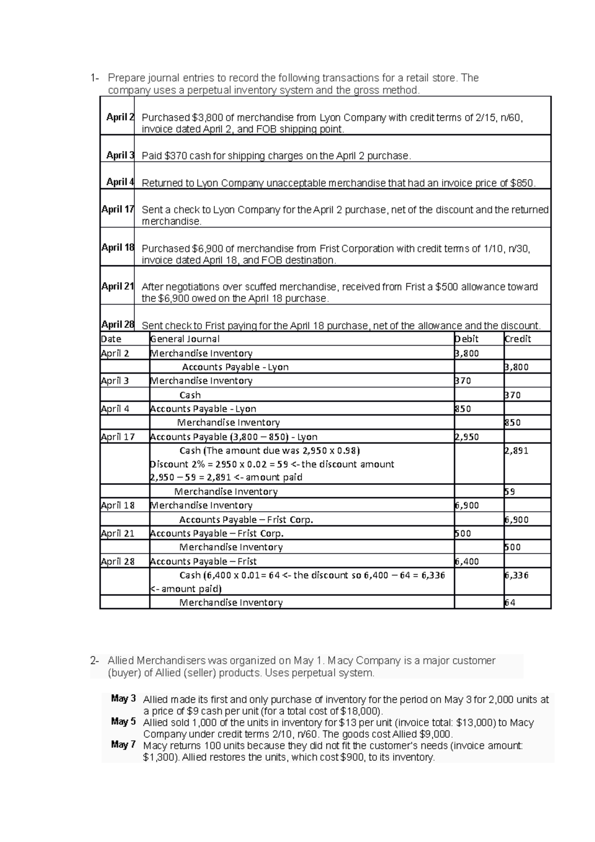 accounting 201 chapter 5 homework answers