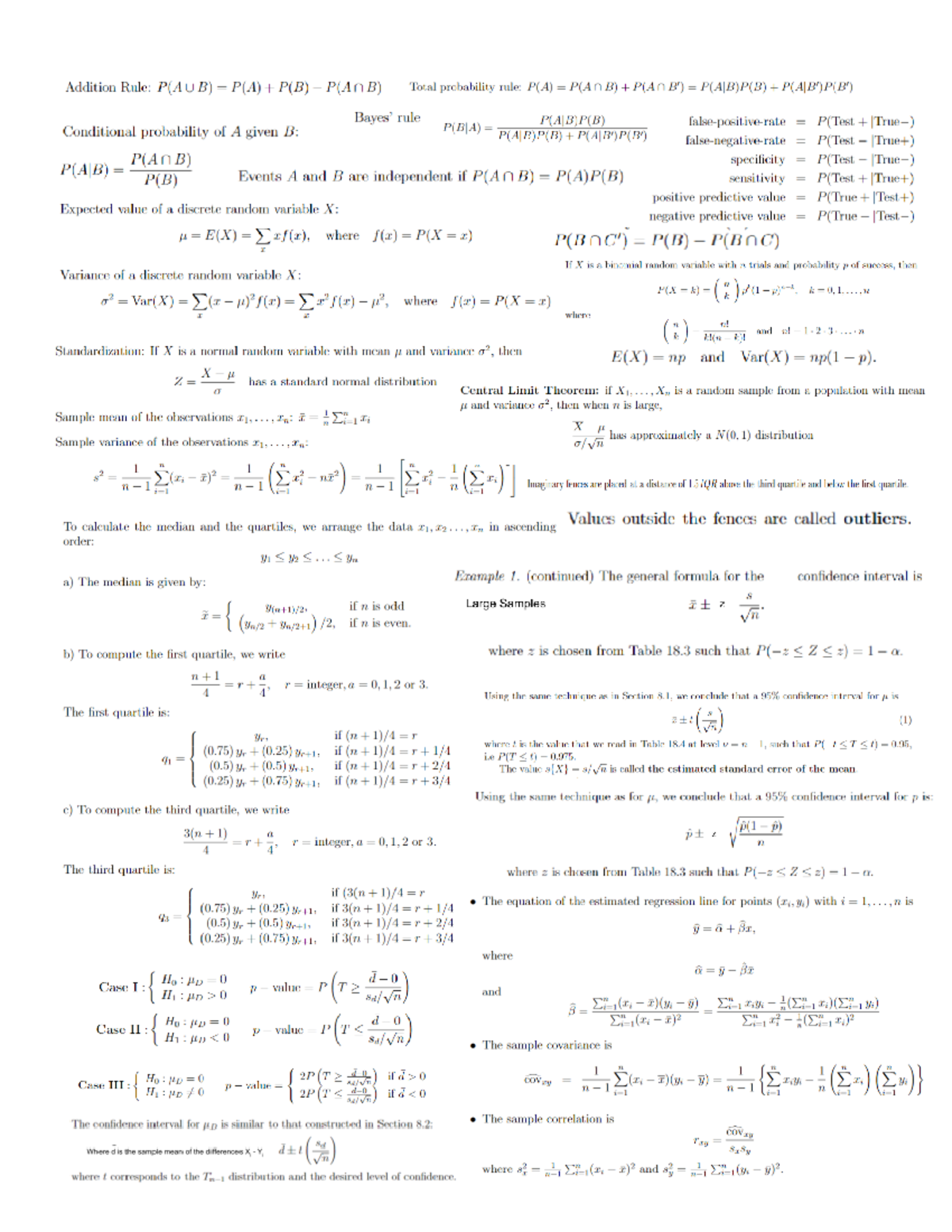 Biostats Formula Sheet - MAT2379 - Studocu