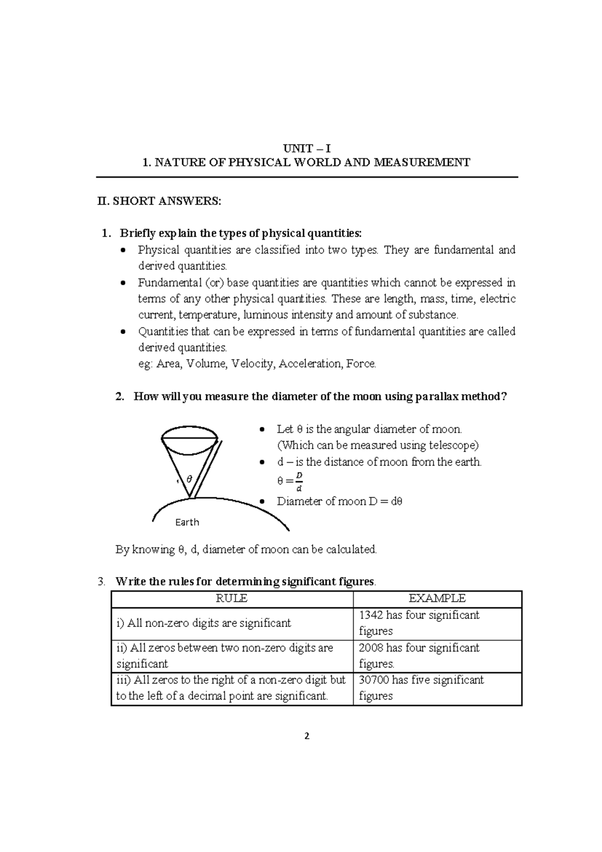 V1- physics 11 - 2 UNIT – I 1. NATURE OF PHYSICAL WORLD AND MEASUREMENT ...