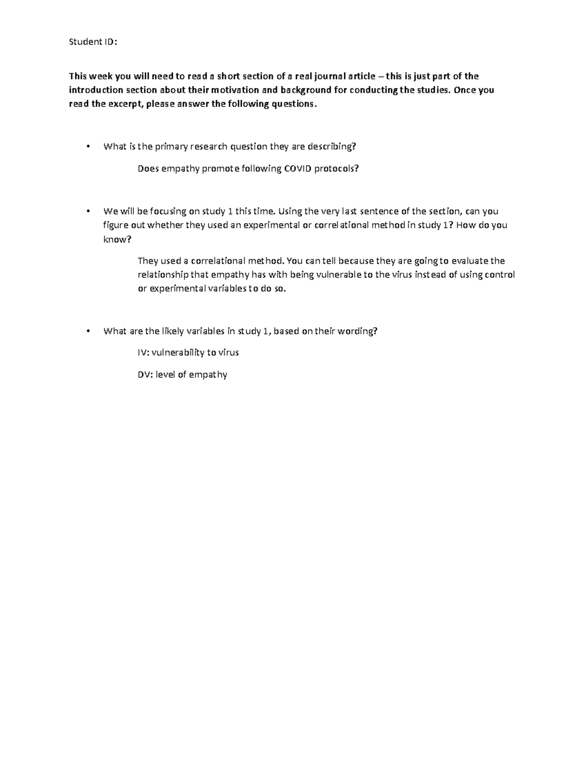 Pre-reading class 22 - homework - Student ID: This week you will need ...