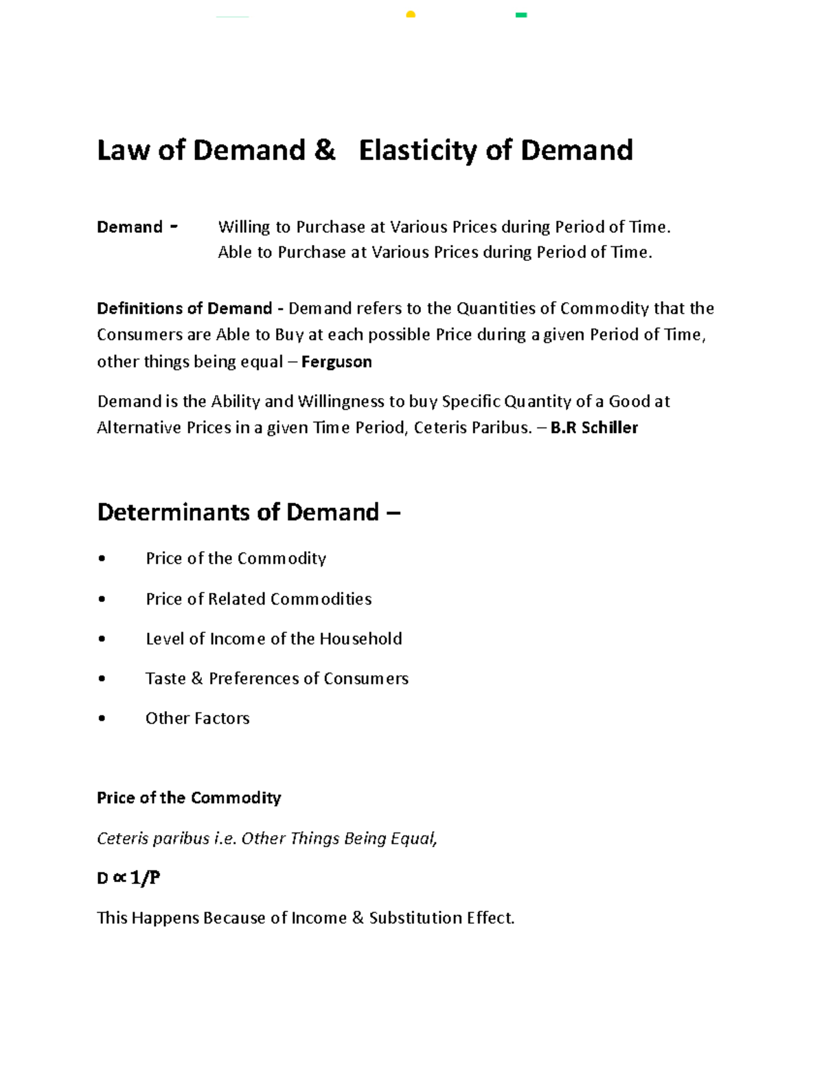 Elasticity of Demand - Economics 1 semester - Law of Demand ...