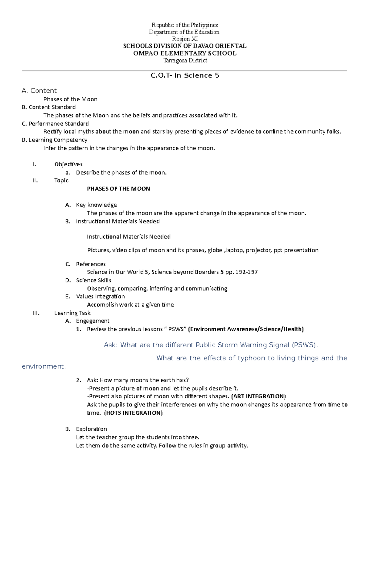 COT DLP Science 5 BY Maloi - Department of the Education Region XI ...