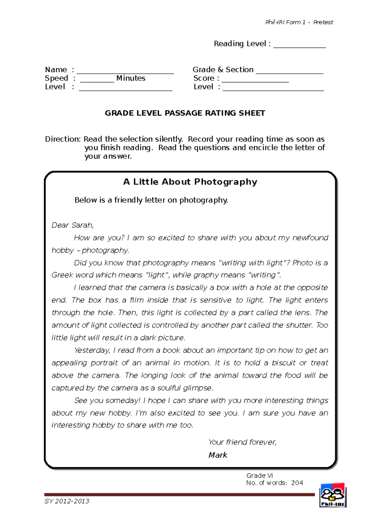 photographer essay for class 6