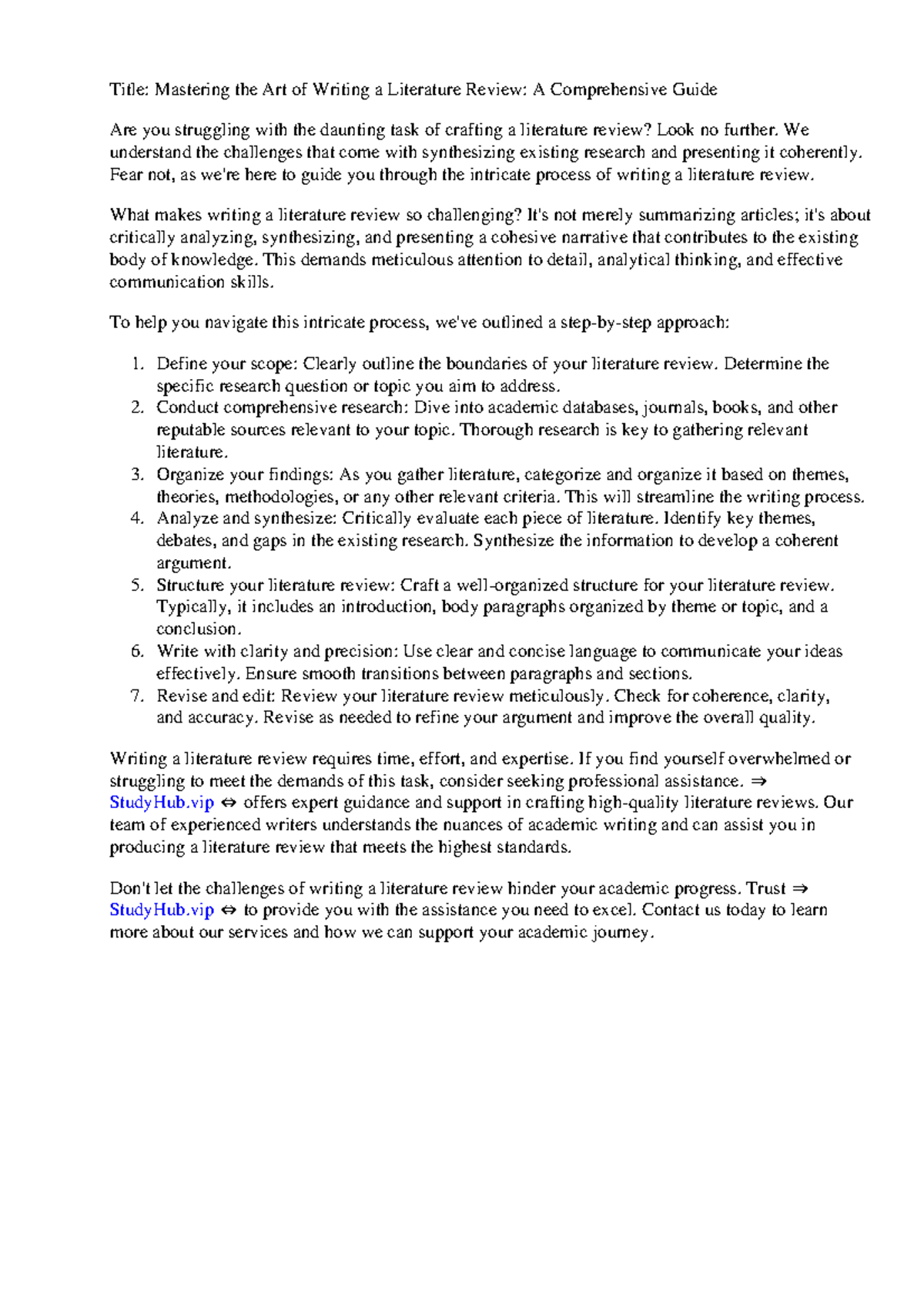 How To Write A Literature Review Example - Title: Mastering the Art of ...