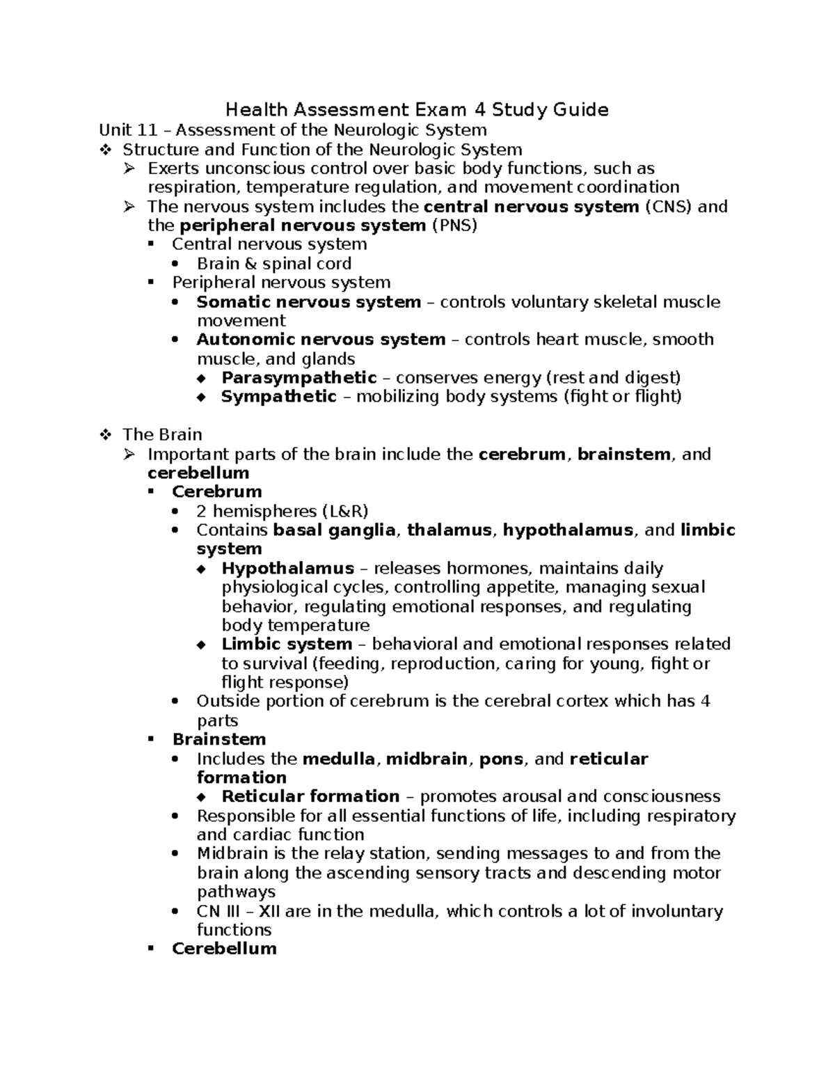 Health Assessment Exam 4 Study Guide Studocu