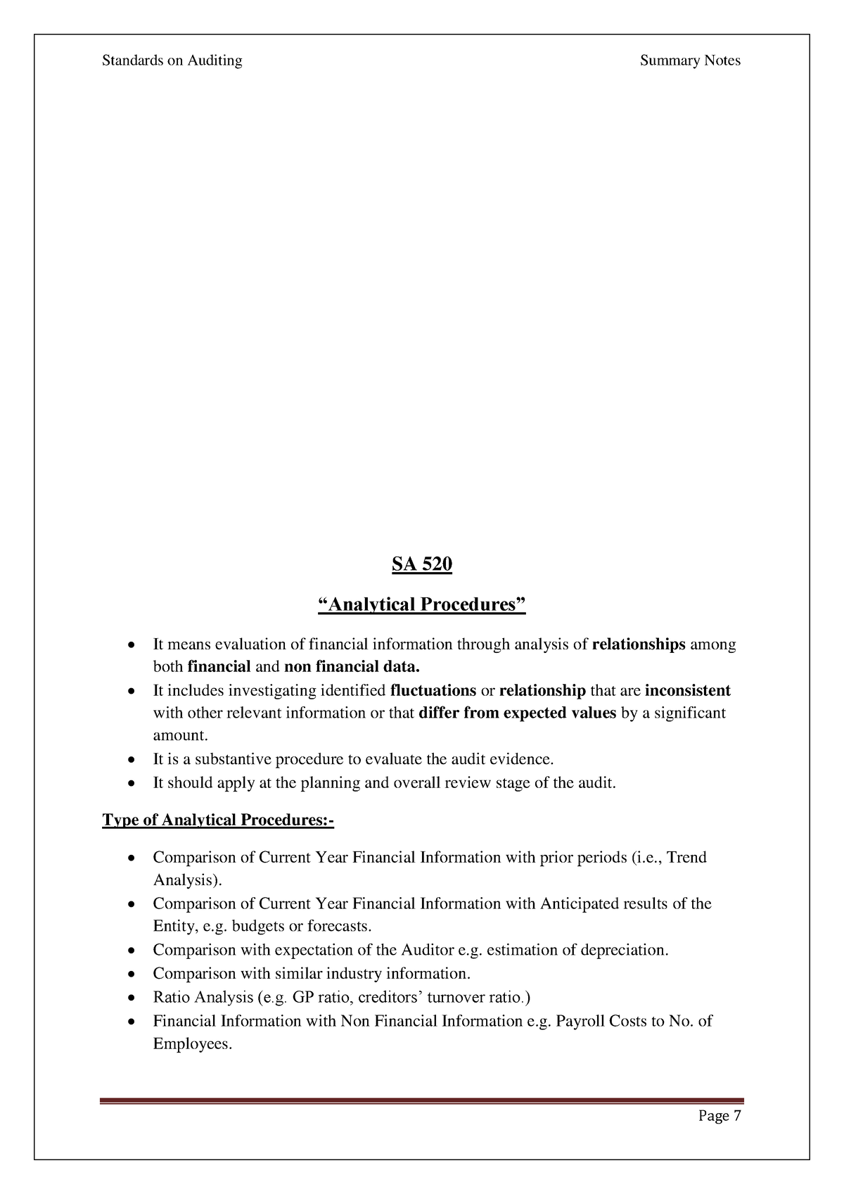 SA 520-“Analytical Procedures” - Standards On Auditing Summary Notes CA ...