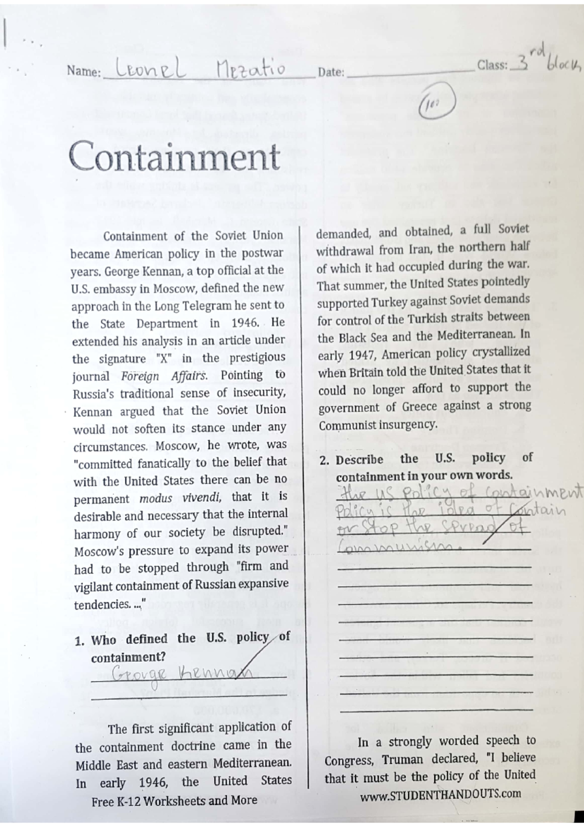 American History, Containment HIS 132 Studocu