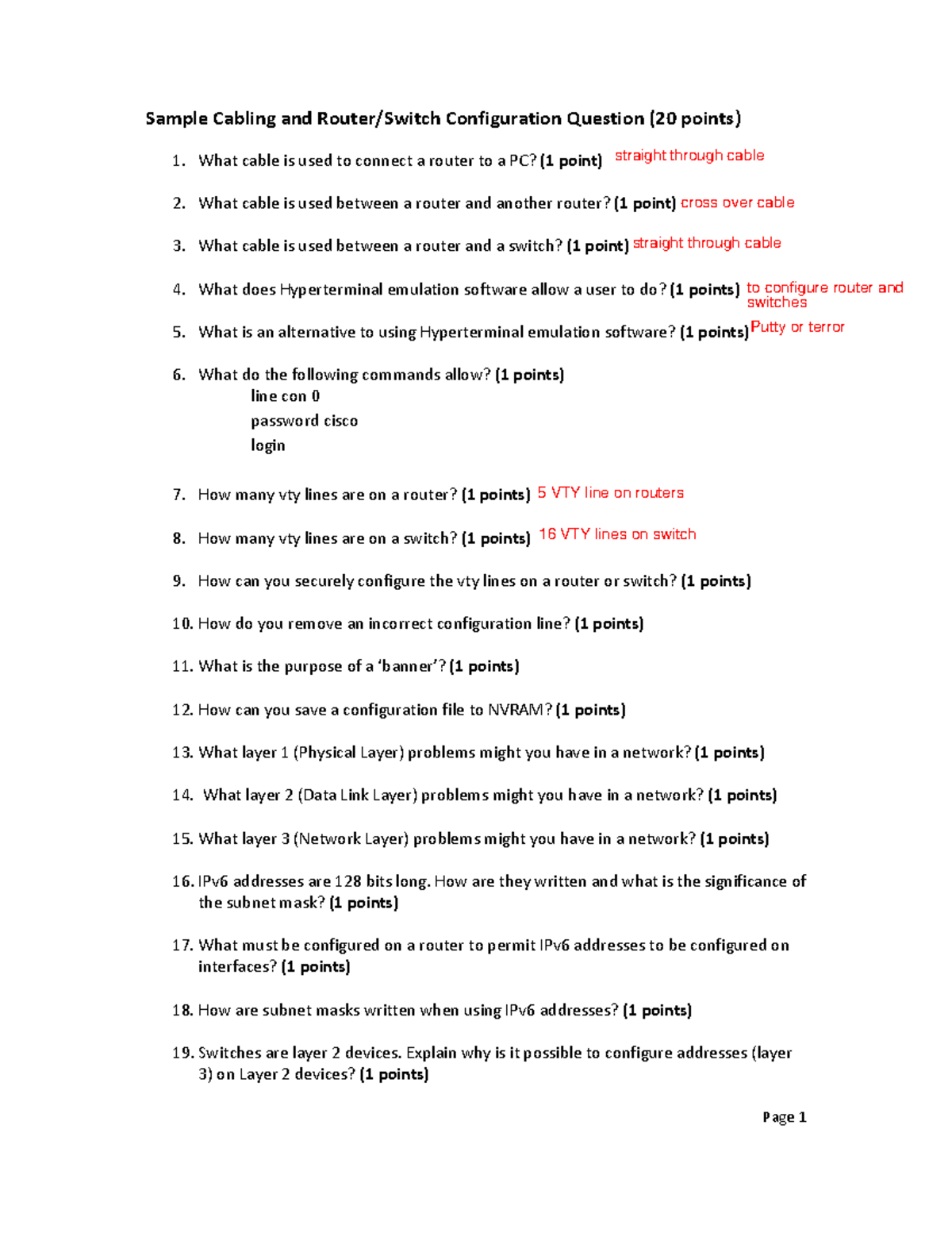 Sample Cabling and configuration of Router & Switch Question-1 ...