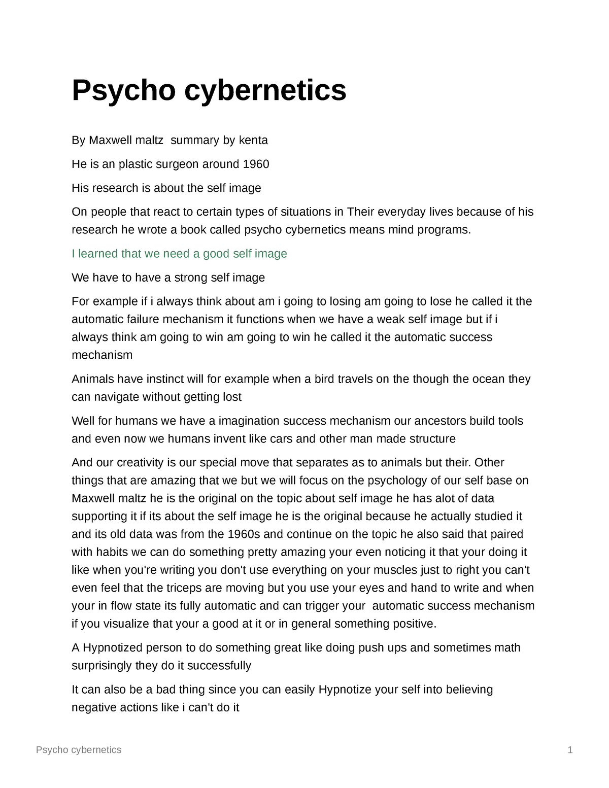 psycho cybernetics book review