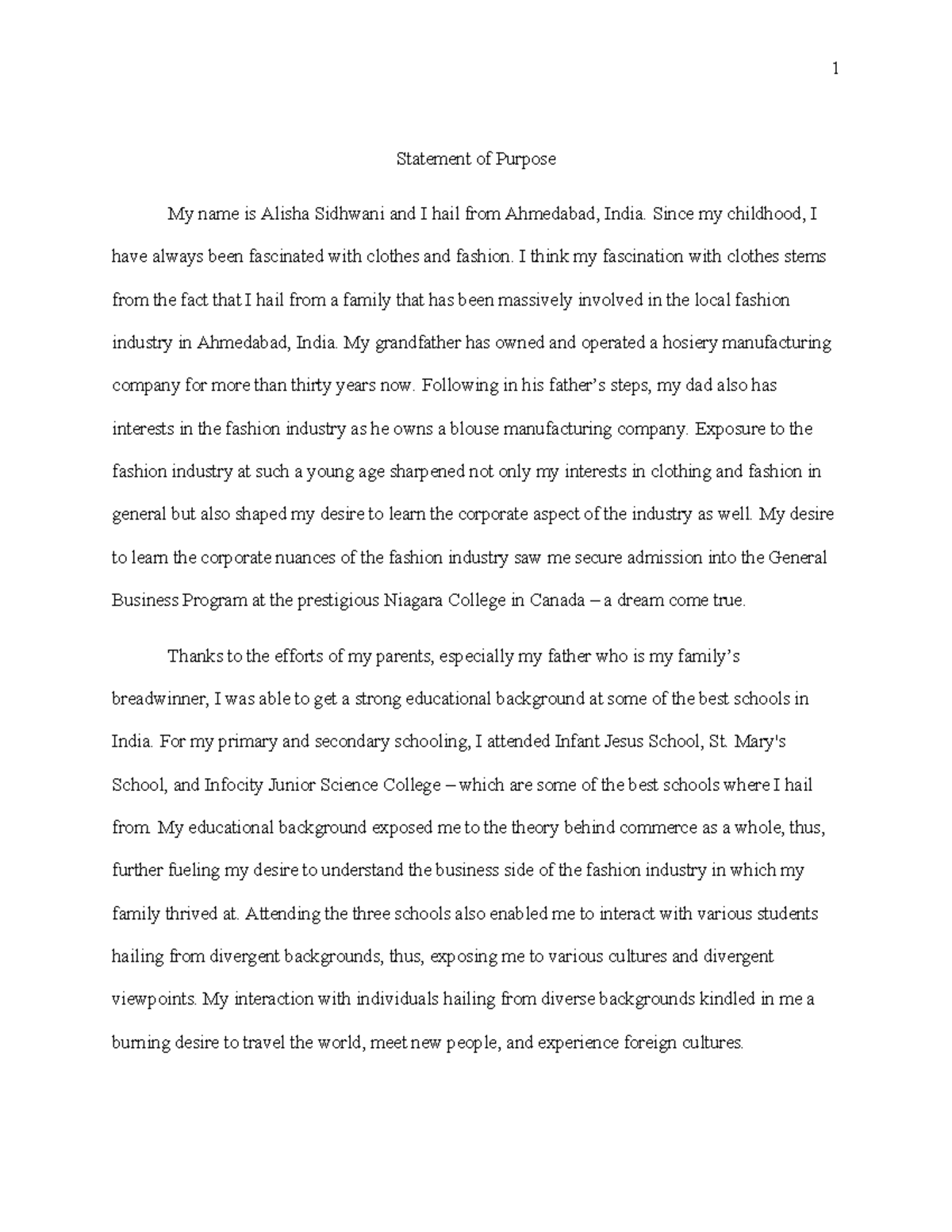 Statement of Purpose good Statement of Purpose My name is Alisha