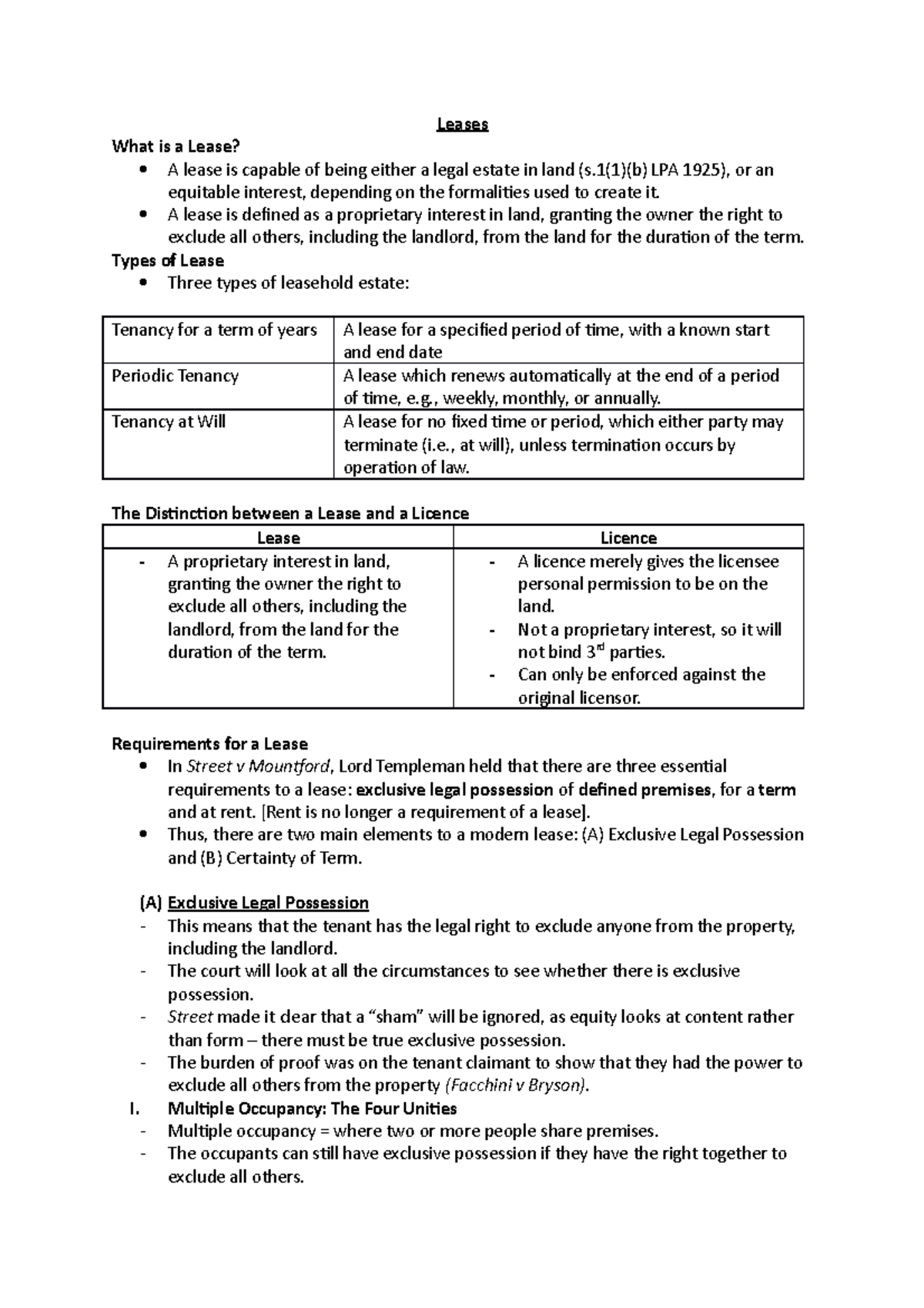 Leases Lecture Notes 5 Leases What Is A Lease A Lease Is Capable 