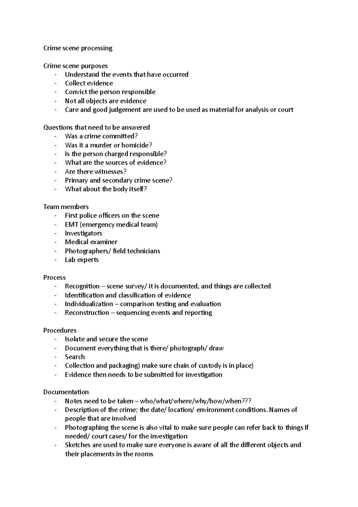 7 Crime scene processing - Crime scene processing Crime scene purposes ...