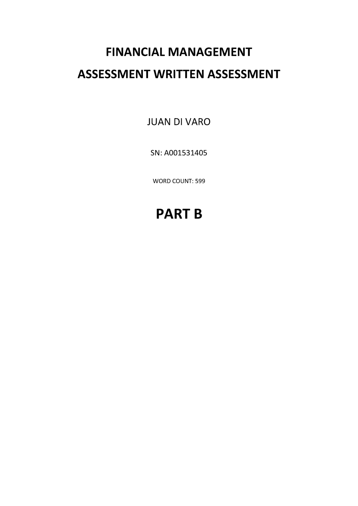 Financial Management Written Task B - FINANCIAL MANAGEMENT ASSESSMENT ...