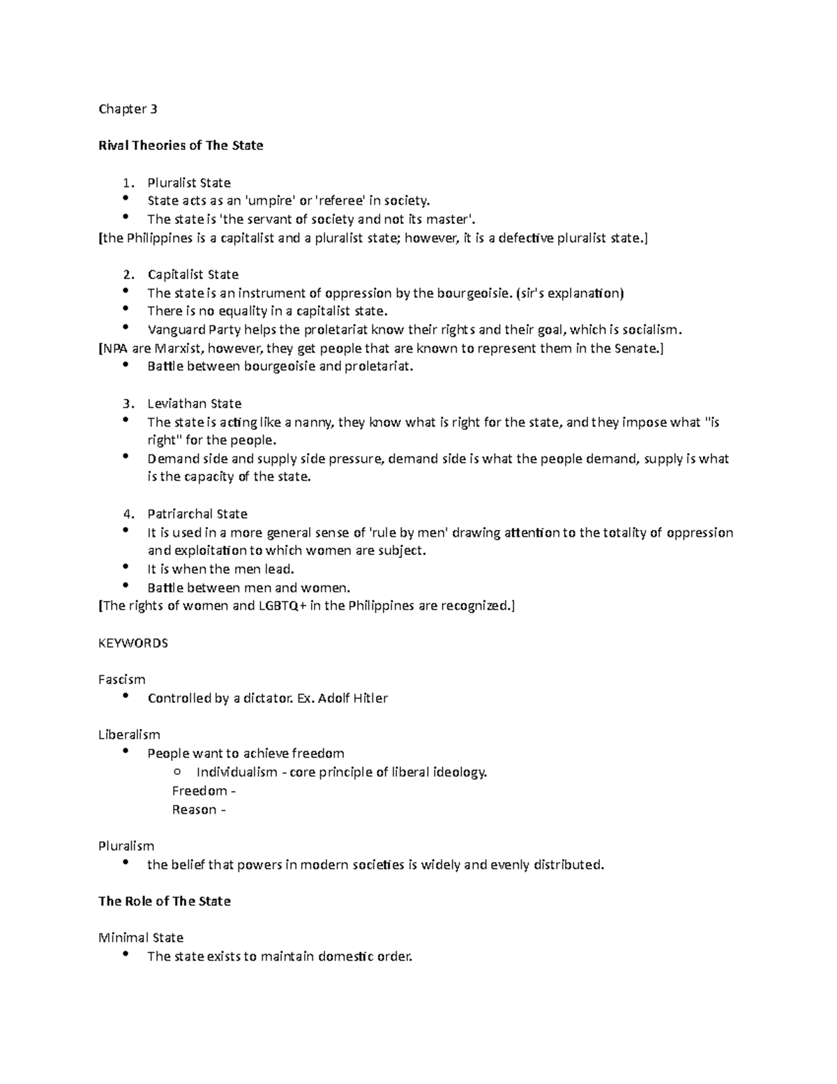 Politics Chapter 3 Chapter 3 Rival Theories of The State 1. Pluralist