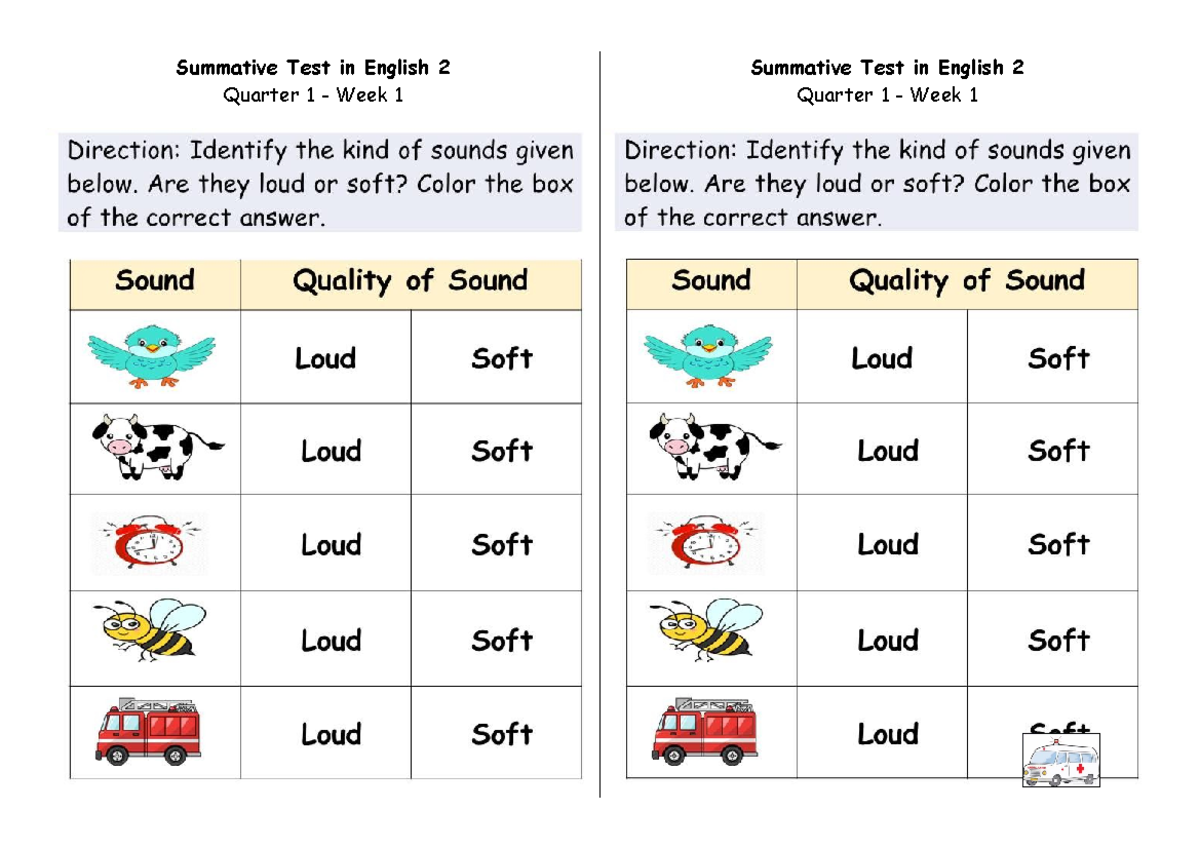 Summative Tests in English Word - What is the sound produced by an? a ...