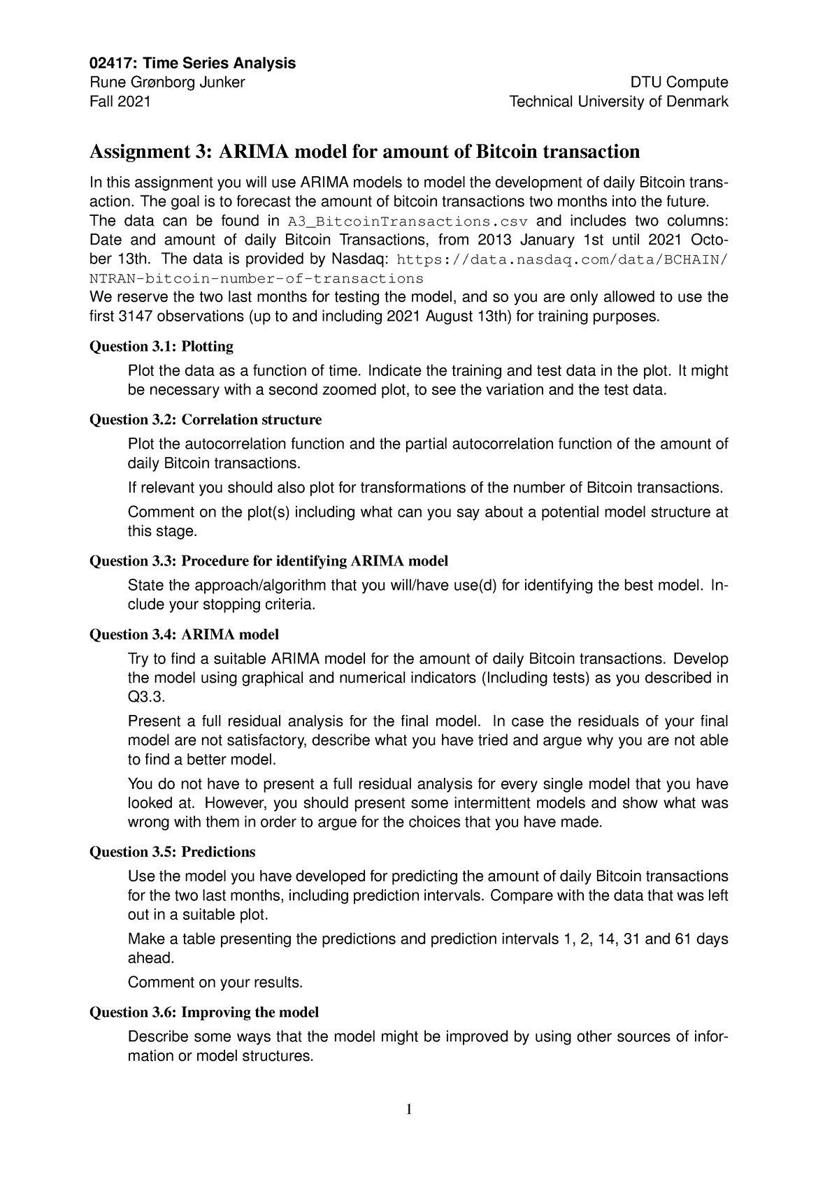 TSA2021 Assignment 3 - Obligatoriske opgaver - 02417: Time Series ...