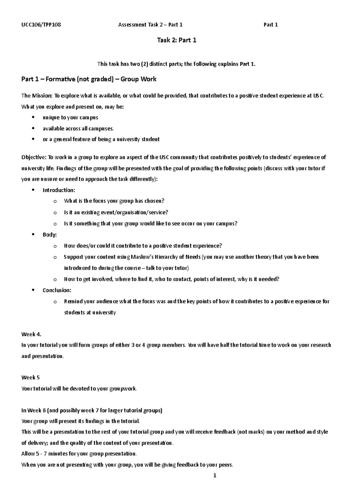 UCC106 TPP108 Task 2 Part 1 Groupwork UCC106/TPP108 Assessment Task 2