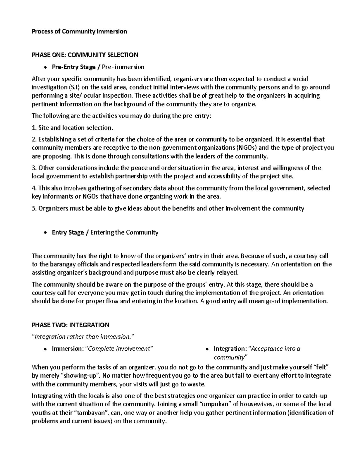 Week 8 Process of Community Immersion Process of Community