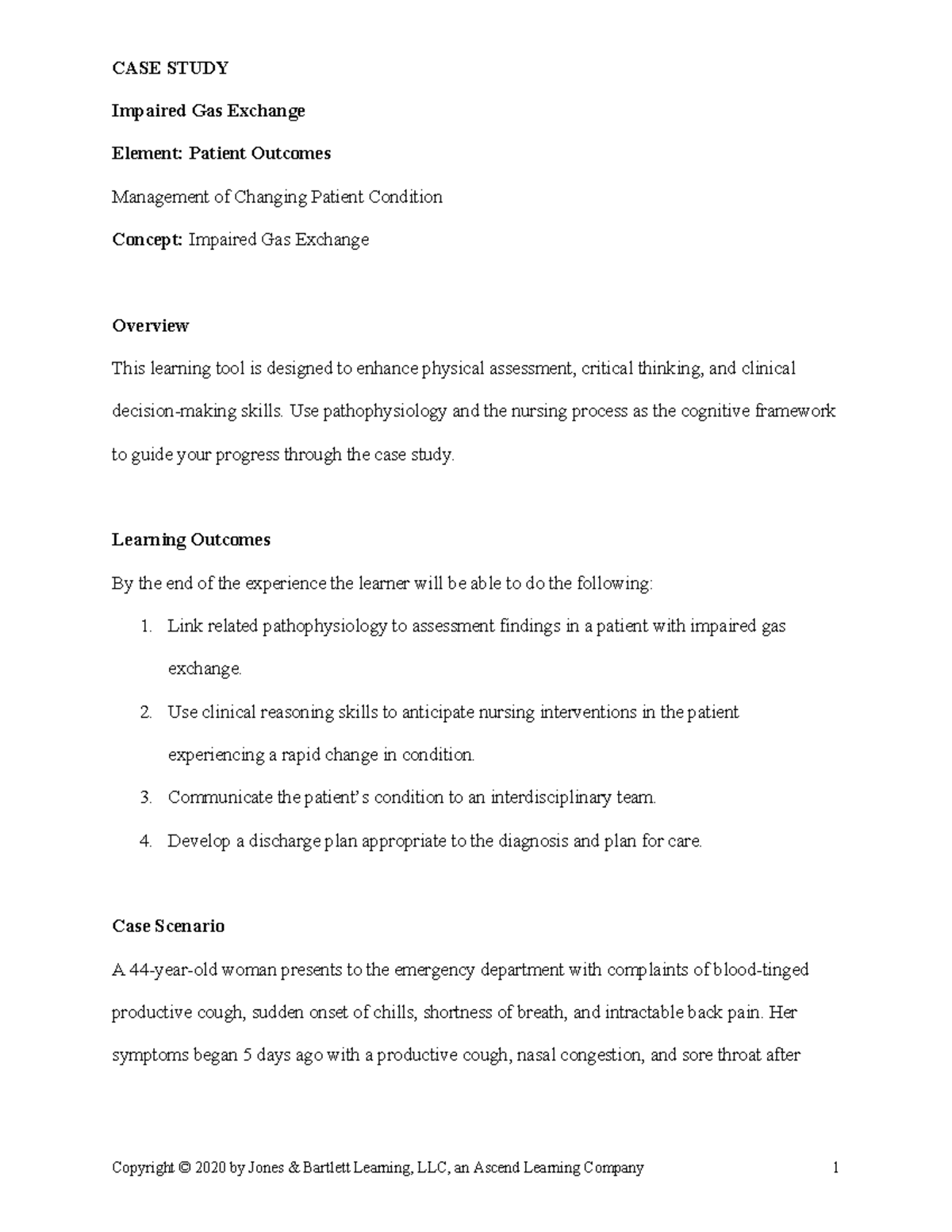 Case Study Impaired Gas Exchange Student Worksheets - Impaired Gas 