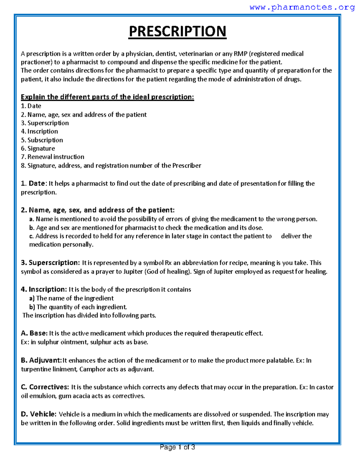 Prescription - The order contains directions for the pharmacist to ...
