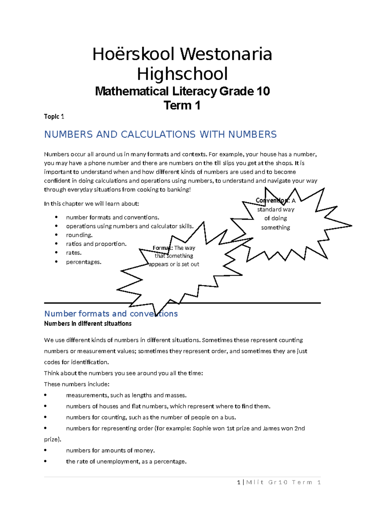 Term 1 Notes and worksheets - Hoërskool Westonaria Highschool ...