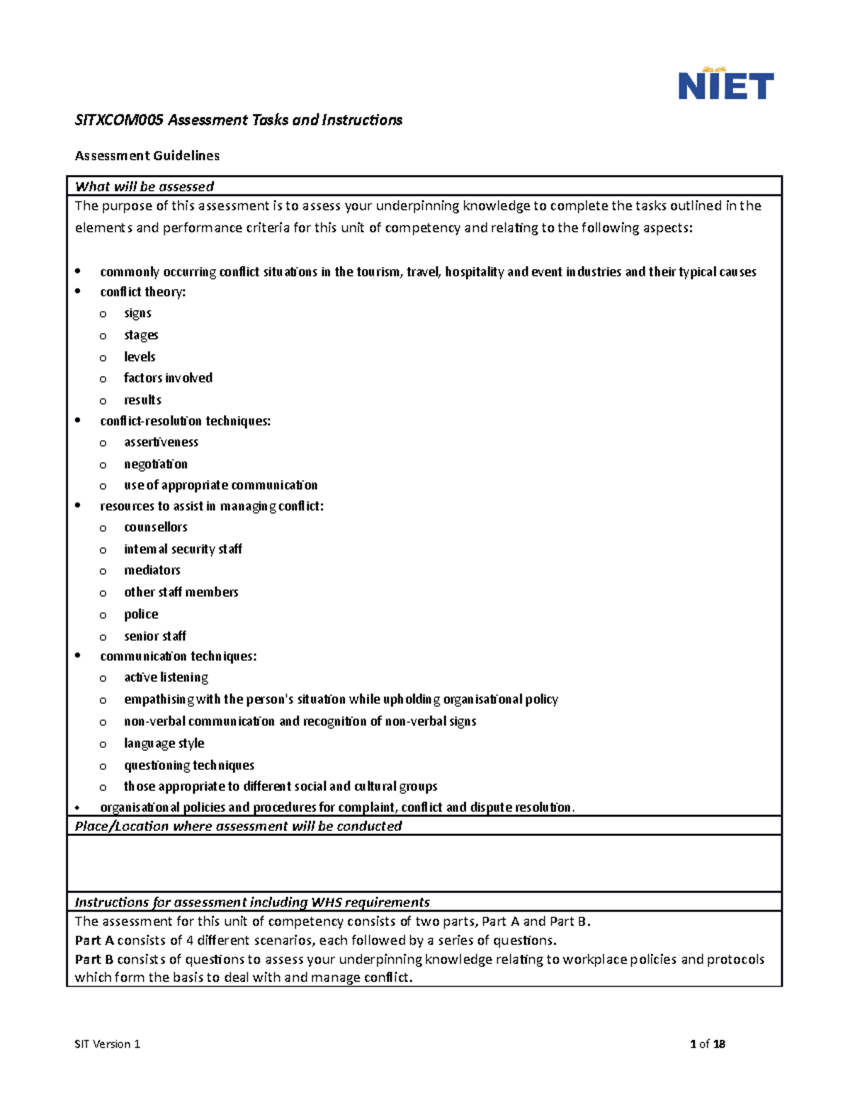 Sitxcom 005 Assessment - Scenarios Diploma Of Hospitality - SITXCOM005 ...