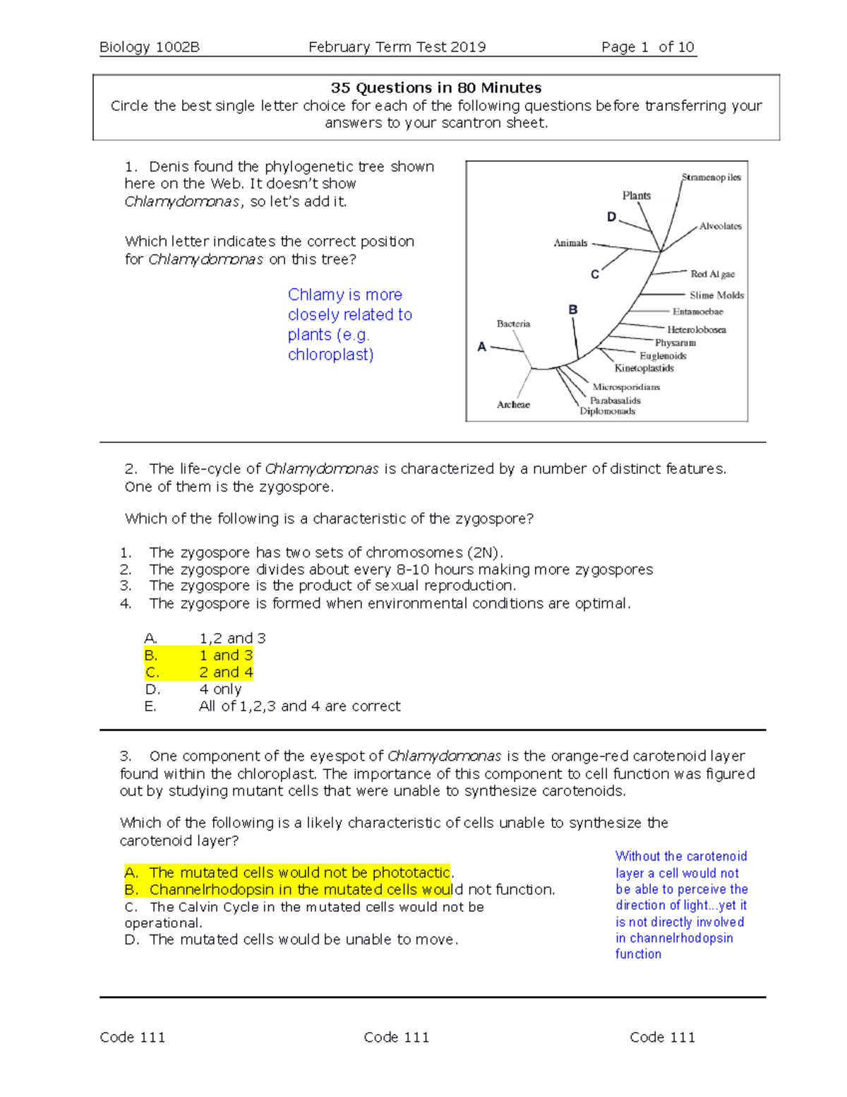 2019 Test 1 - Biology Practice Exam For Bio Courses - 35 Questions In ...