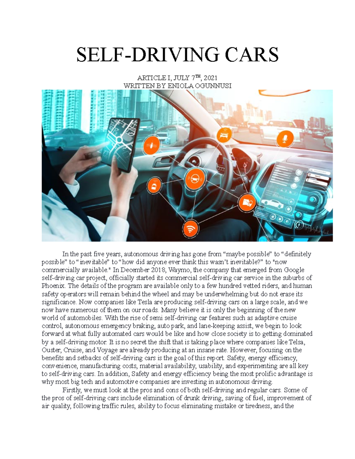 self driving cars essay conclusion