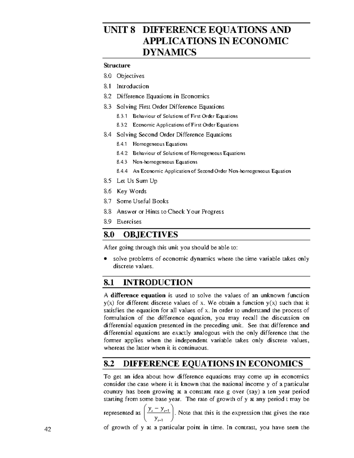 Unit-8 - Lecture note - UNIT 8 DIFFERENCE EQUATIONS AND APPLICATIONS IN ...