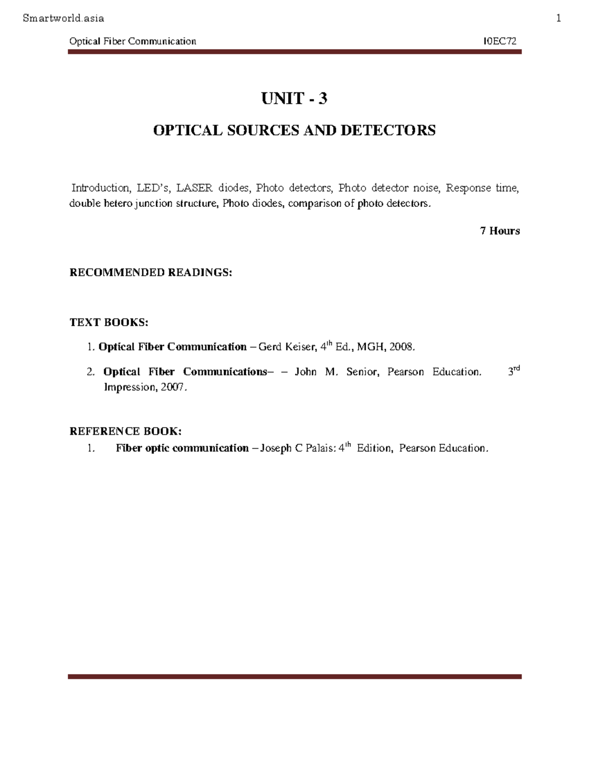 ECEVII Optical Fiber Communication U3 Optical Fiber Communication