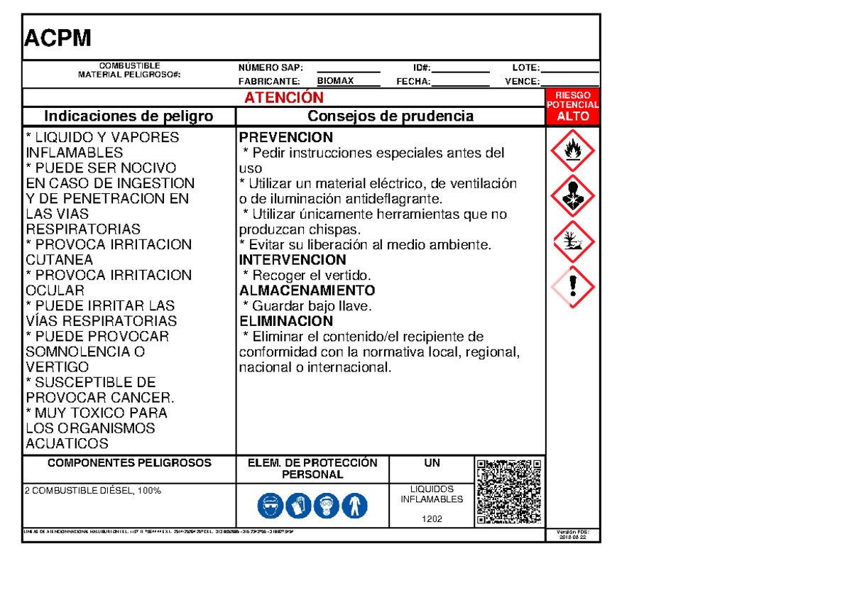 ET - Acpm Biomax - ACPM COMBUSTIBLE MATERIAL PELIGROSO#: NÚMERO SAP: ID ...