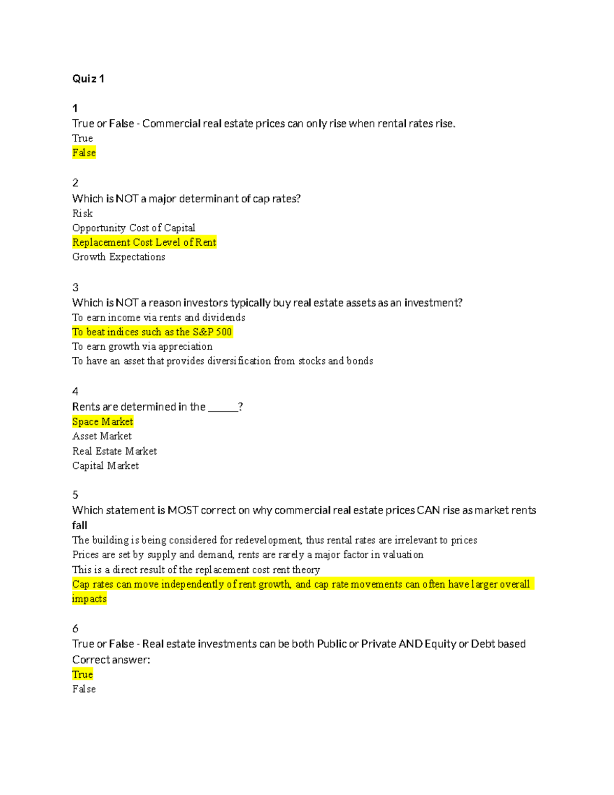 FIN 670 Quiz 1 Quiz 1 out 10 Quiz 1 1 True or False Commercial