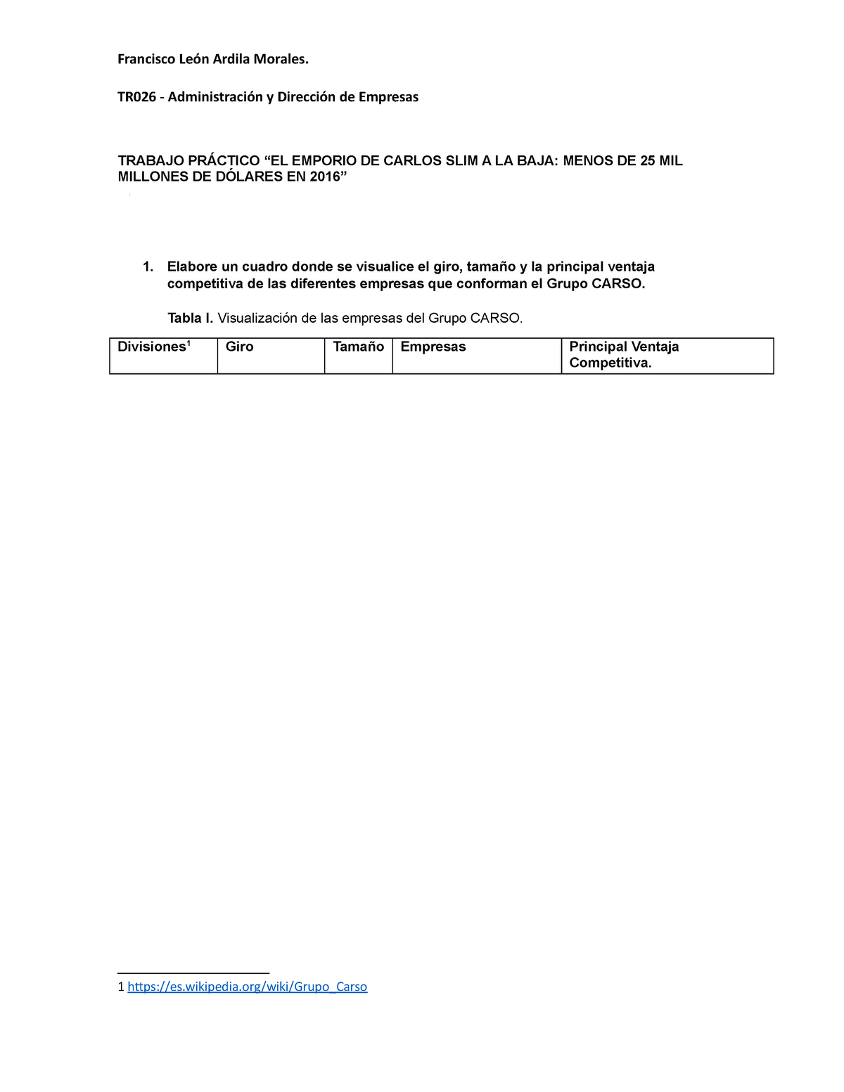 Caso Practico Tr026 Francisco Ardila Morales Tr026 Y De Empresas Trabajo Emporio De Carlos 0731