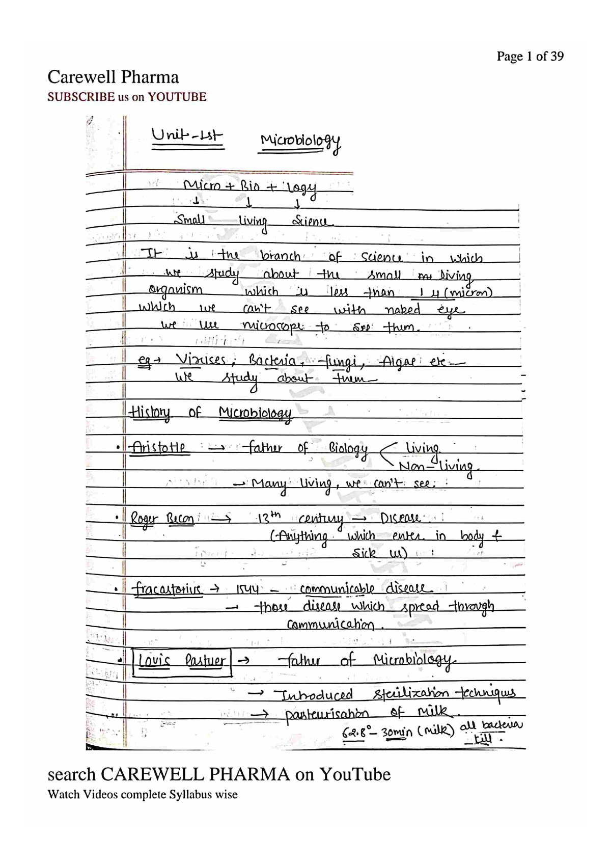 Unit 1, Pharmaceutical Microbiology, B Pharmacy 3rd Sem, Carewell ...