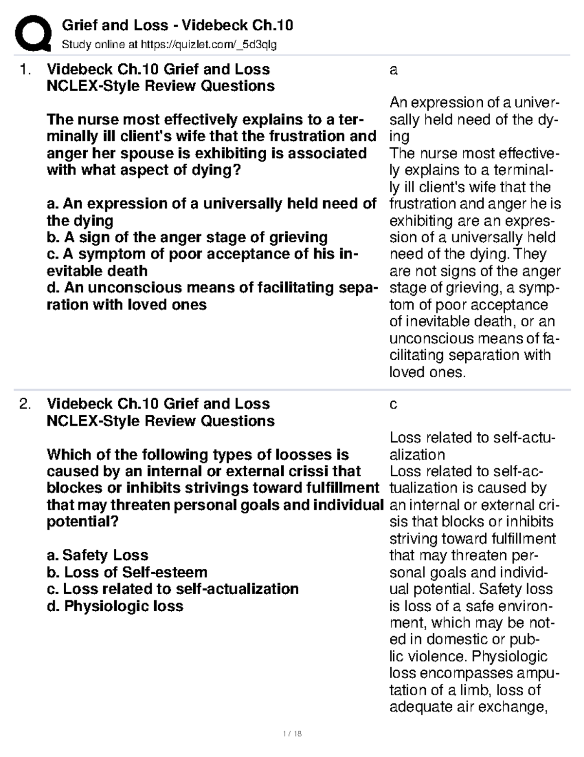 MH Chapter 10 Grief And Loss 2 - Study Online At Quizlet/_5d3qlg ...