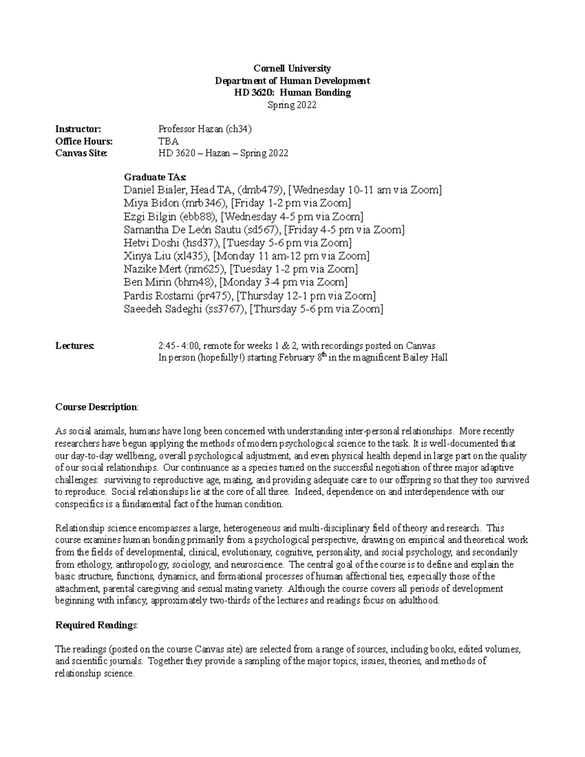 HD 3620 Syllabus Spring 2022 - Cornell University Department of Human ...