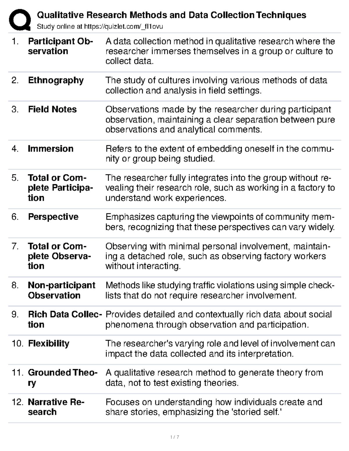Qualitative Terminologies Study online at quizlet/_fl1ovu Participant