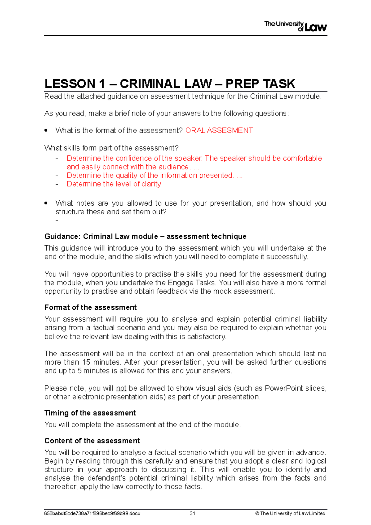 Lesson 1 - Criminal LAW - PREP TASK - LESSON 1 – CRIMINAL LAW – PREP ...