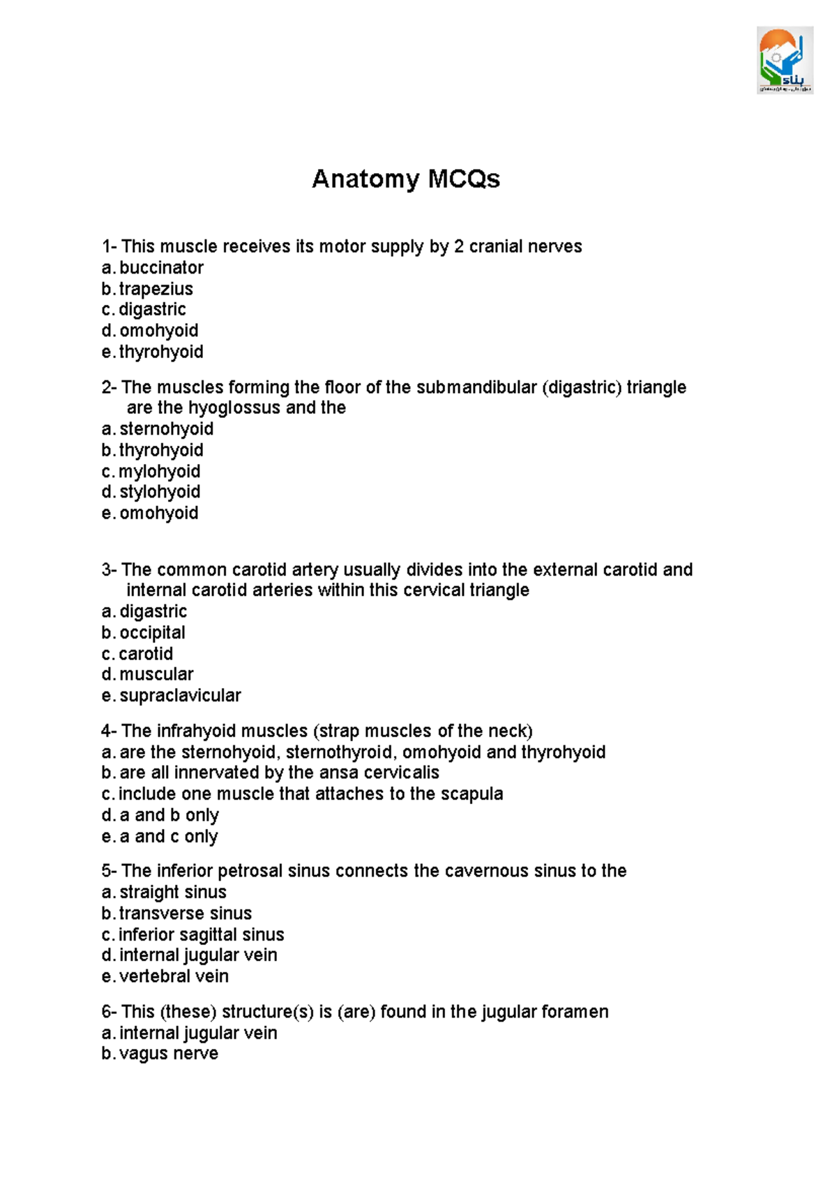 MCQ+in+anatomy physiology pathology Anatomy MCQs 1 This muscle